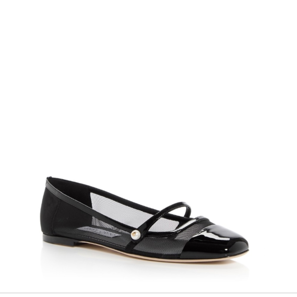 Jimmy Choo Women's Elisa Mary Jane Flats Size 7 Black NWT